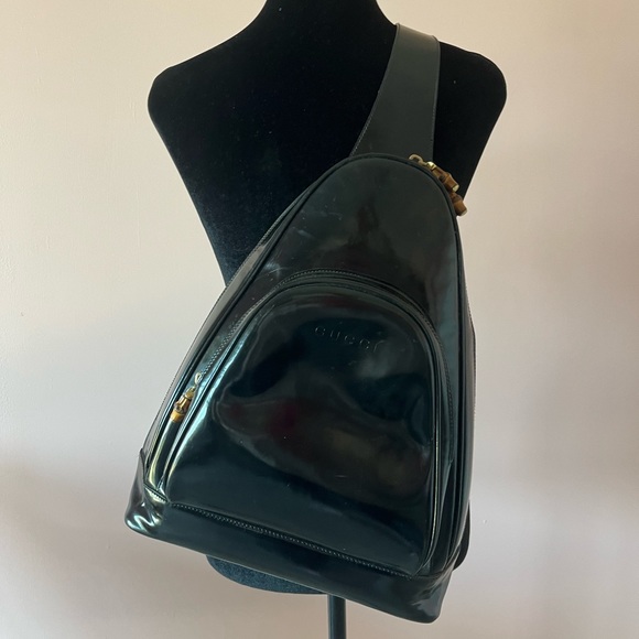 ❣️❣️HOST PICK❣️❣️Auth GUCCI 003-2113 Bamboo Blk Patent Single Shldr Backpack - Picture 16 of 16